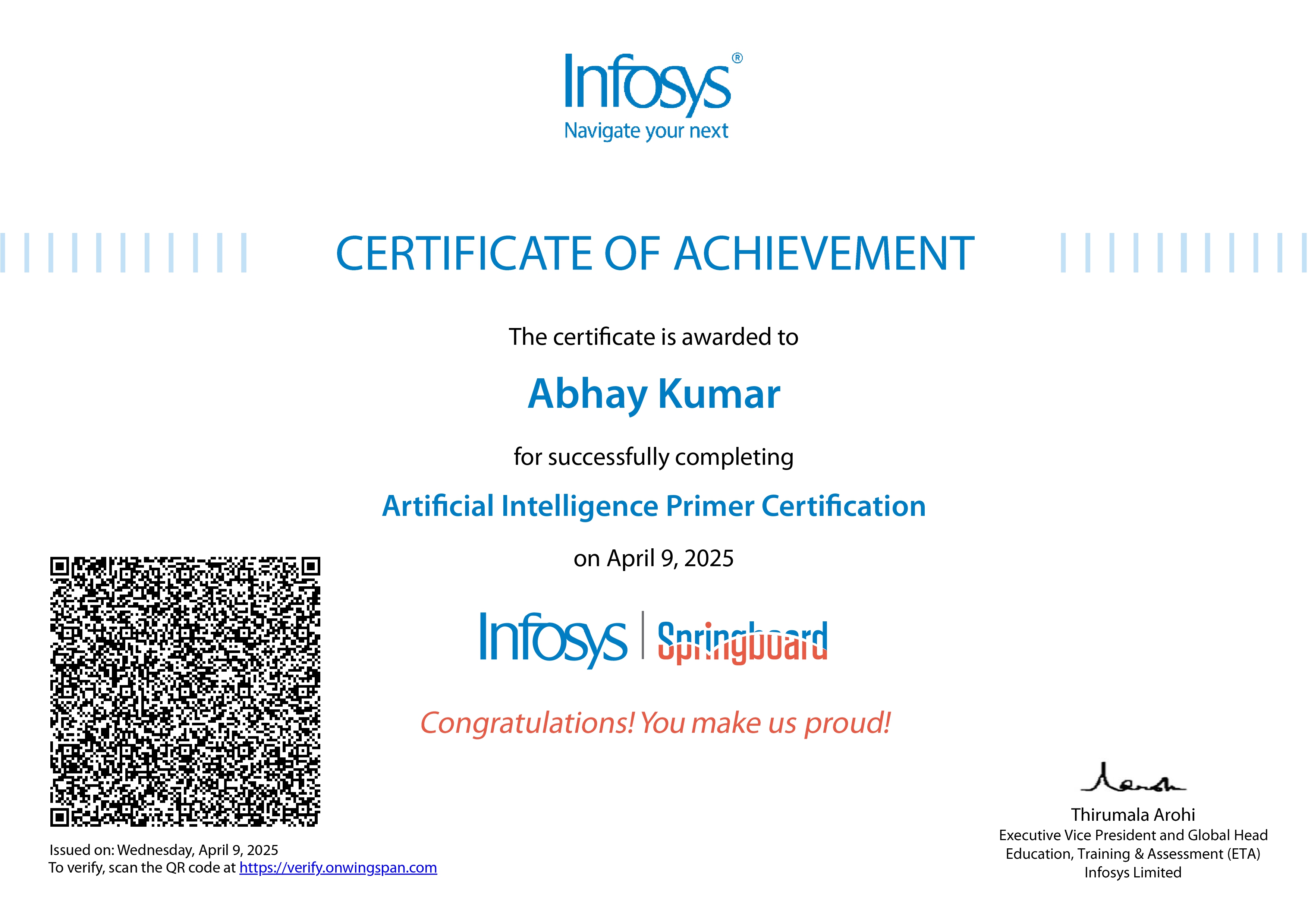 Infosys Springboard Certificate